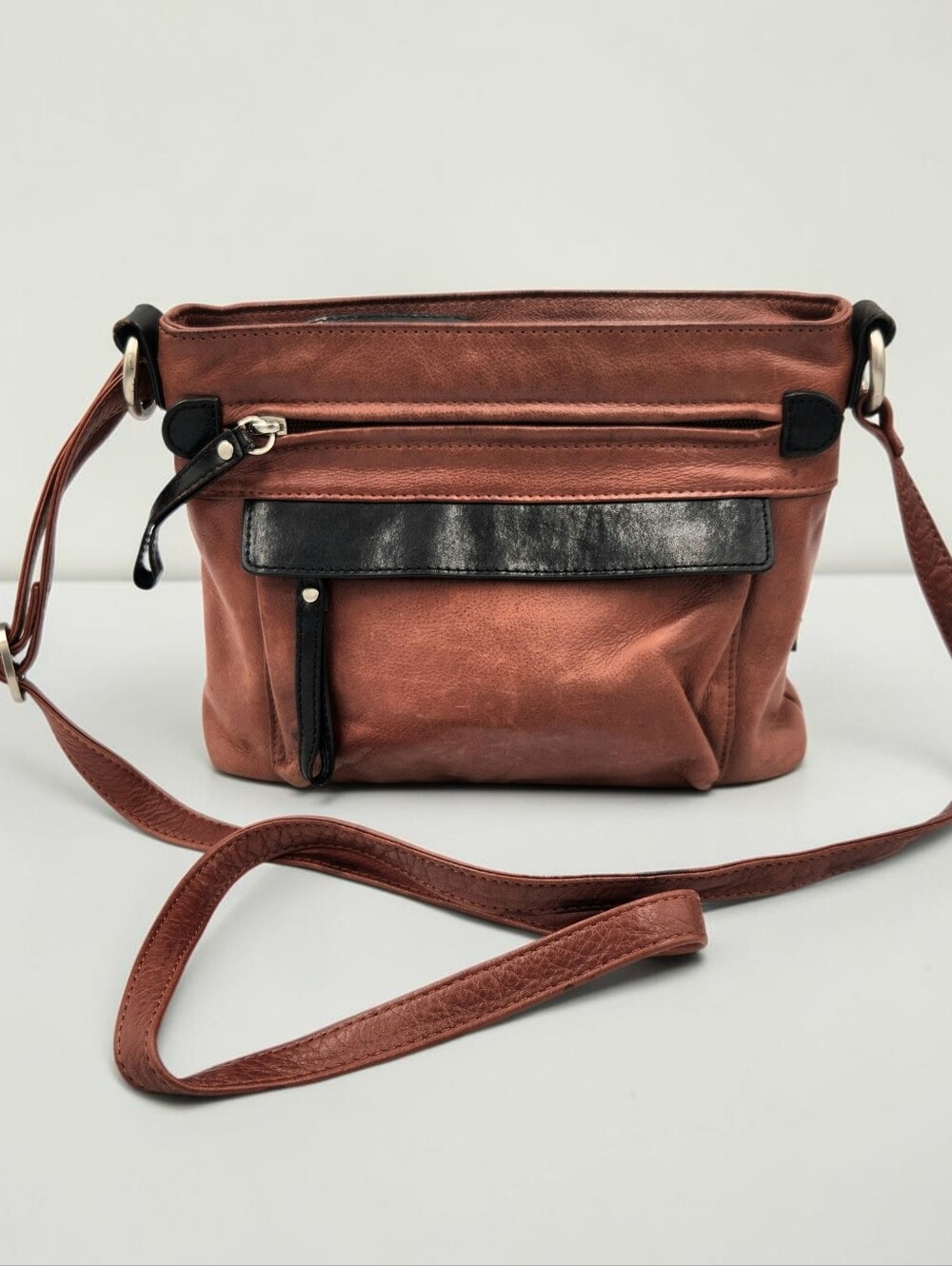 Osgoode Marley Cashmere Leather Two Toned Crossbody Bag Brown Black RFID Earthy